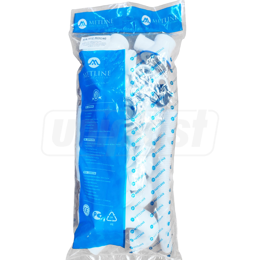 Sifon chiuveta dublu D. 1.1/2" x 40 preaplin si furtun gofrat 40/50(750mm)  METLINE (U4-112-RDO40)