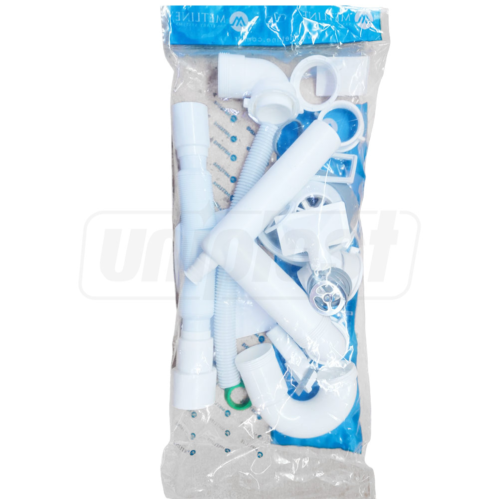 Сифон для мойки прямоточный  D. 1.1/2" x 40 с 1 отводом, переливом и гибкой трубой 40/50  METLINE