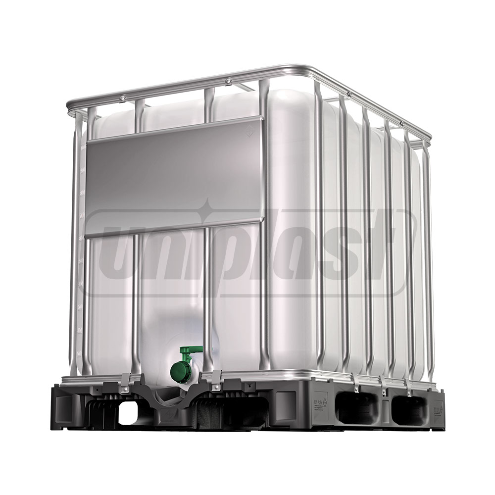 Rezervor cubic 600 L (alb) IBC industria alimentara  1 m x 1 m x 1.2 m + robinet FI/FI D. 2" NUTRLINE