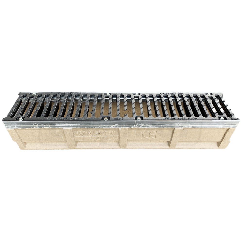Gratar fonta canalizare cu rigola fibrobeton L=1000 mm H=530 mm B=454 mm EN124 D400 TR