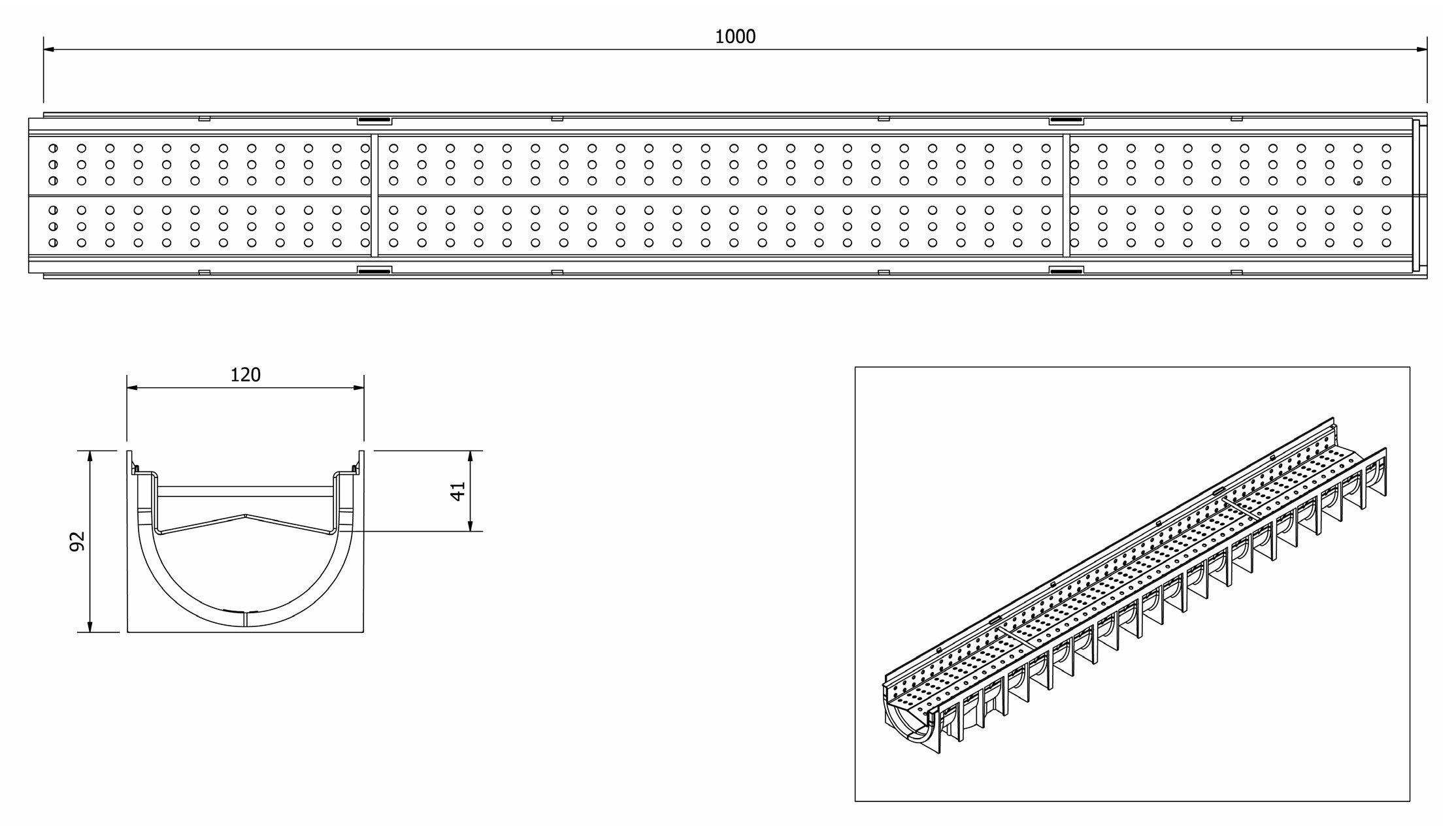 Rigola plastic (HDPE) cu grila din otel zincat pentru pietre 4STONE 100x70x1000 mm A15 EN1433 (D.110)  MUFLESYSTEM