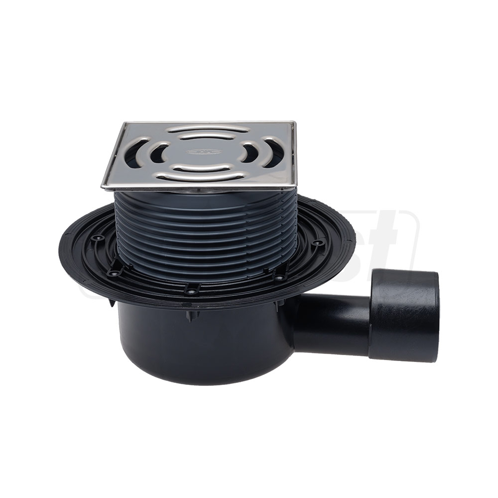 Sifon de pardoseala orizontal PP D. 50/75 pentru balcon/terasa, cu grila inox (145 x 145 mm) HL5100Pr  HL