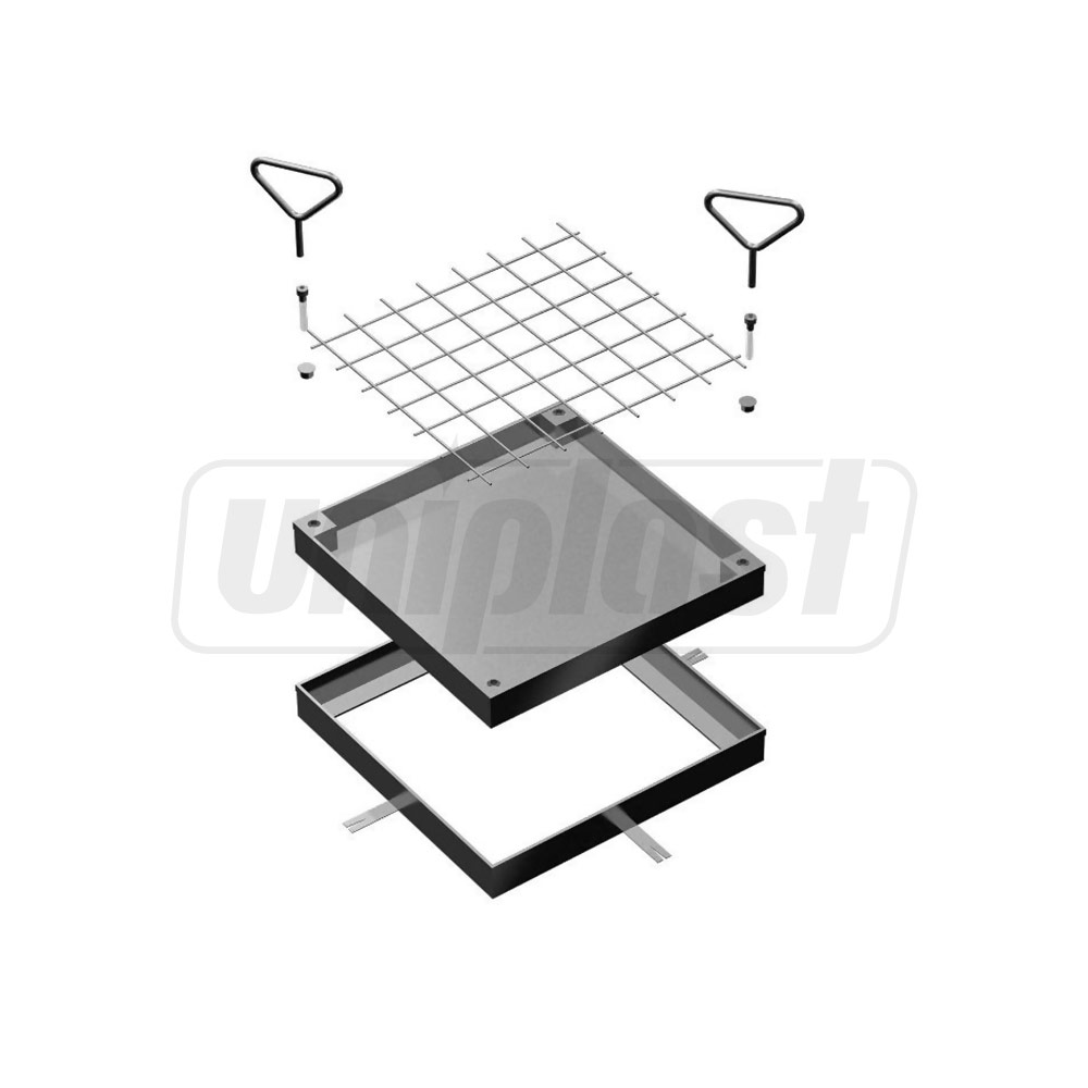 Capac pentru camin de vizitare aliminiu patrat 300x300x25 mm A15 (invizibil)