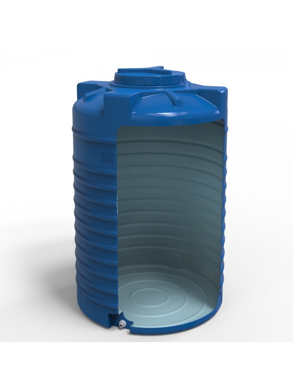 Rezervor apa 500 L vertical, oval (albastru) cu stut D. 1/2" 79x126 cm