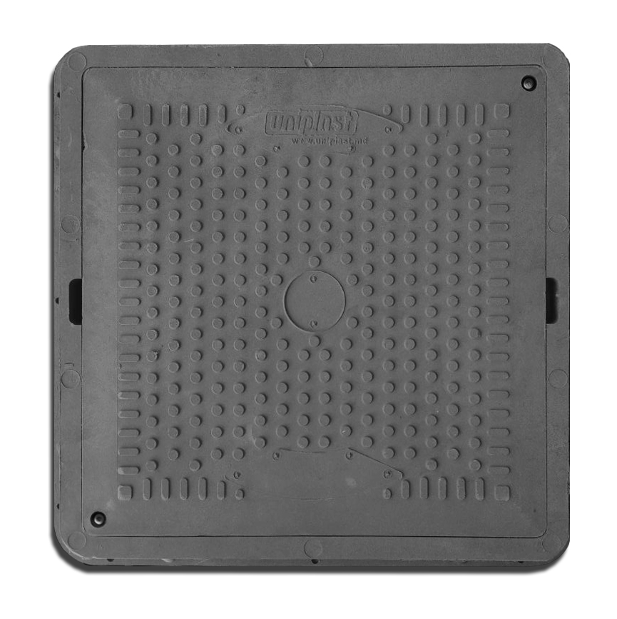 Capac patrat cu rama (nisip+polimer) 710x600x70 mm (negru) cu lacat (pentru gradina)