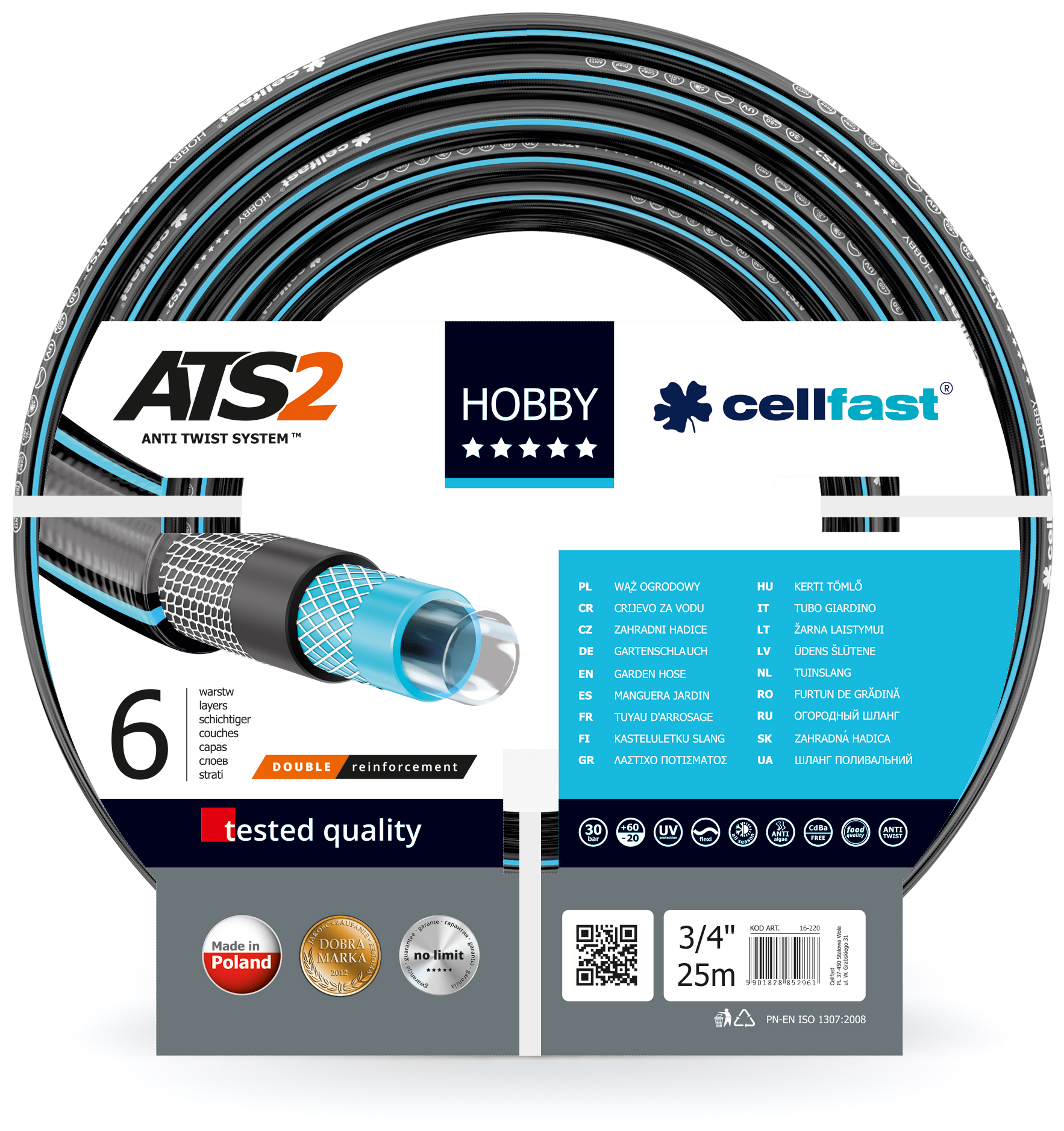 Шланг HOBBY ATS2™ D. 3/4" (18-22 мм) поливочный 16-220  CELLFAST L=25 м