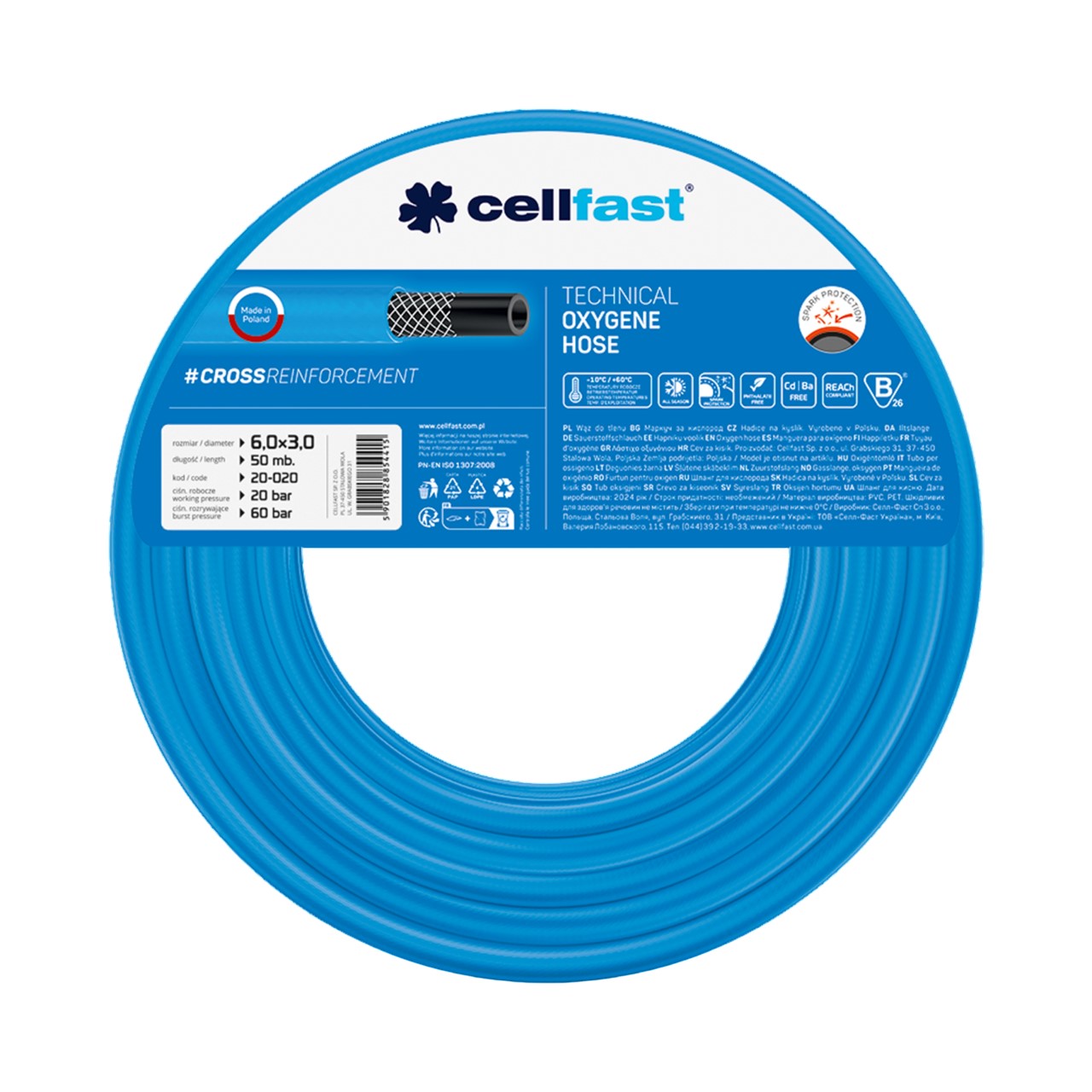 Furtun pentru oxigen D. 6x3 (albastru) 20-684 / 20-020  CELLFAST