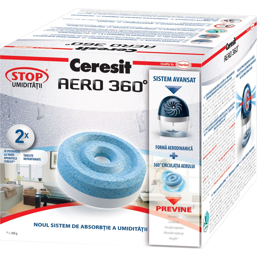 Tableta absorbanta de umiditate Stop AERO 360°, 2 x 450 g (95394)  CERESIT