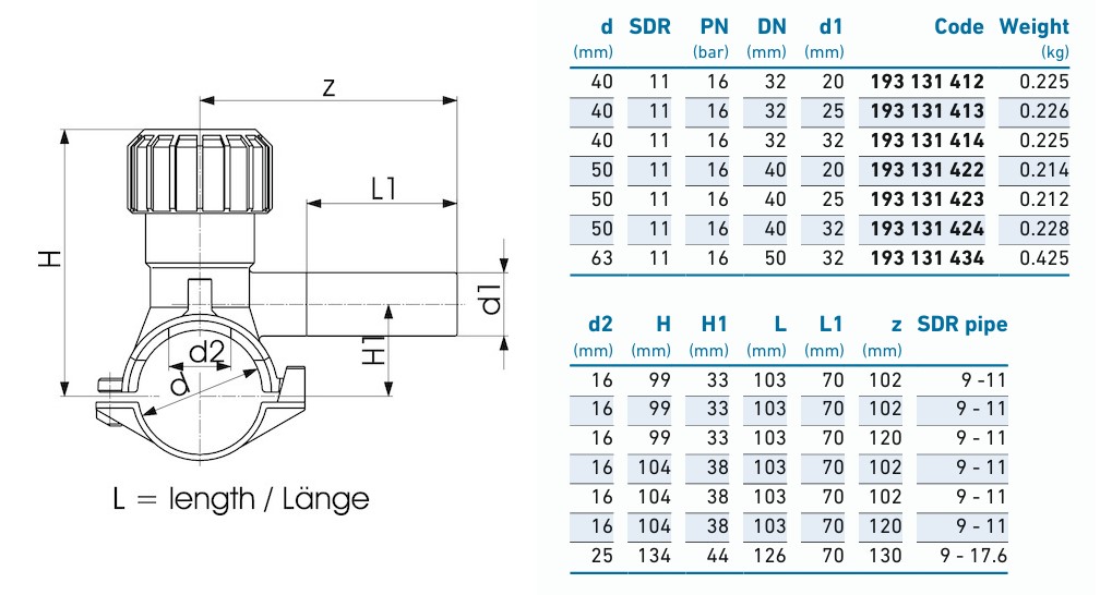 Седловой тройник e/f D. 40 x 32 Mono-bloc Autoperforant PE100 SDR11  +GF+