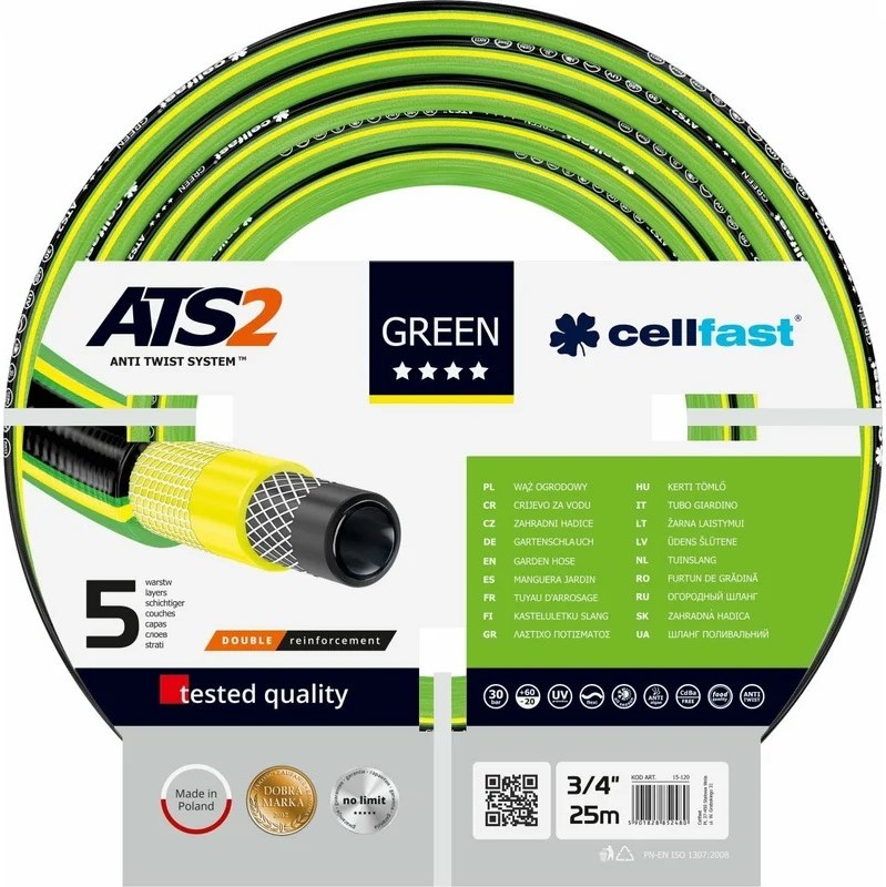 Шланг GREEN ATS2™ D. 3/4" (18-22 мм) 30 bar поливочный 15-120  CELLFAST L=25 м