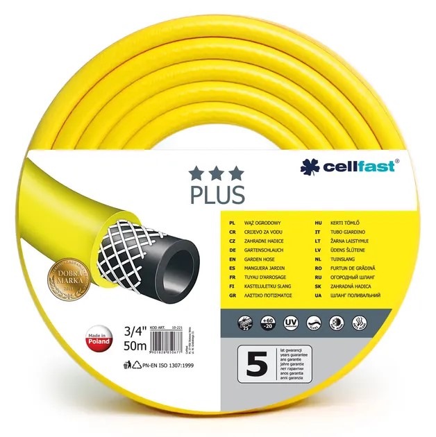 Шланг PLUS D. 3/4" (18-22 мм) 25 bar поливочный 10-221  CELLFAST L=50 м