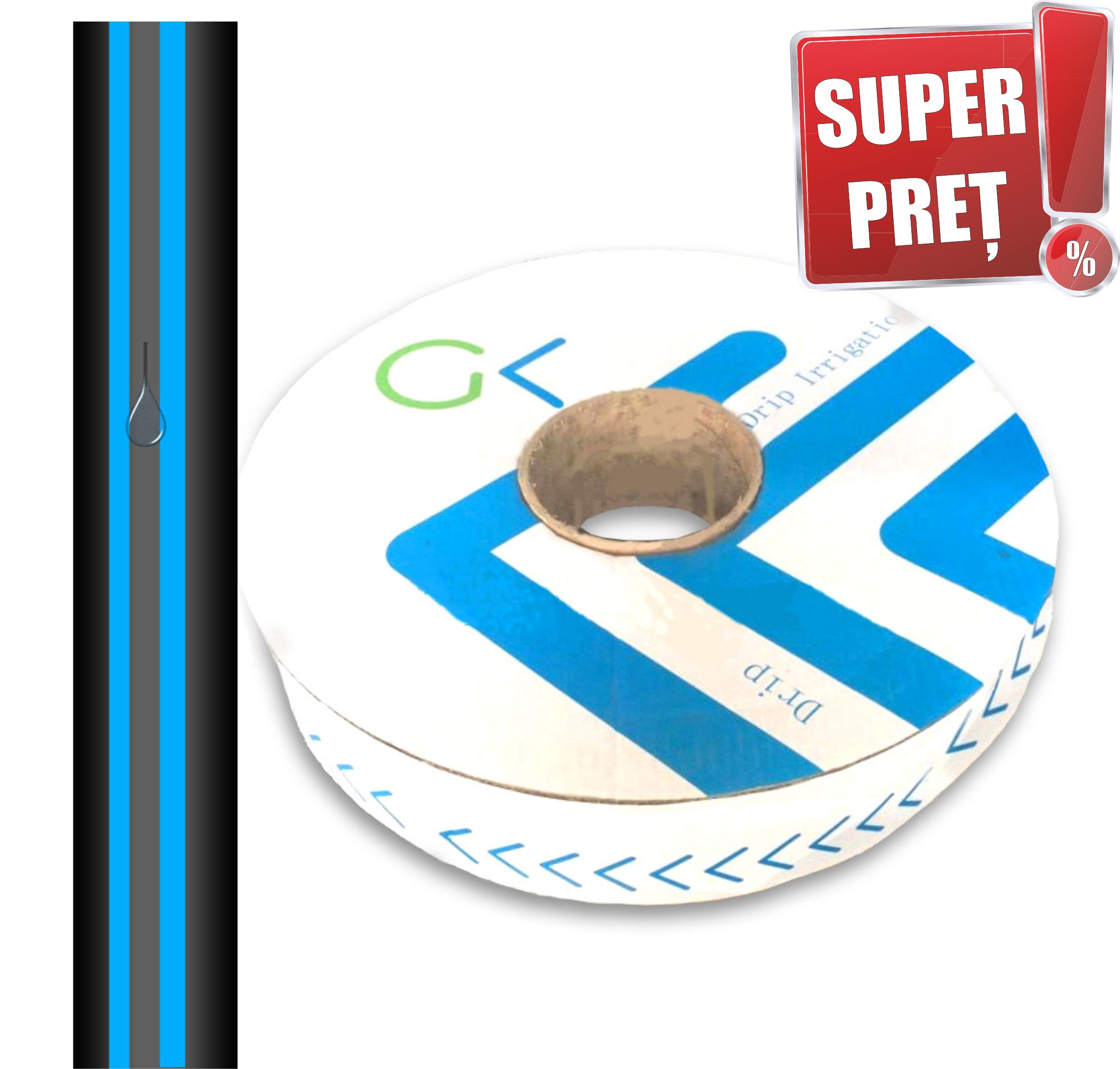Banda pentru irigatii prin picurare D. 16 mm, 7 mil, 10 cm, 0.8 bar, 0.85 LPH  UNITAPE Blue Line