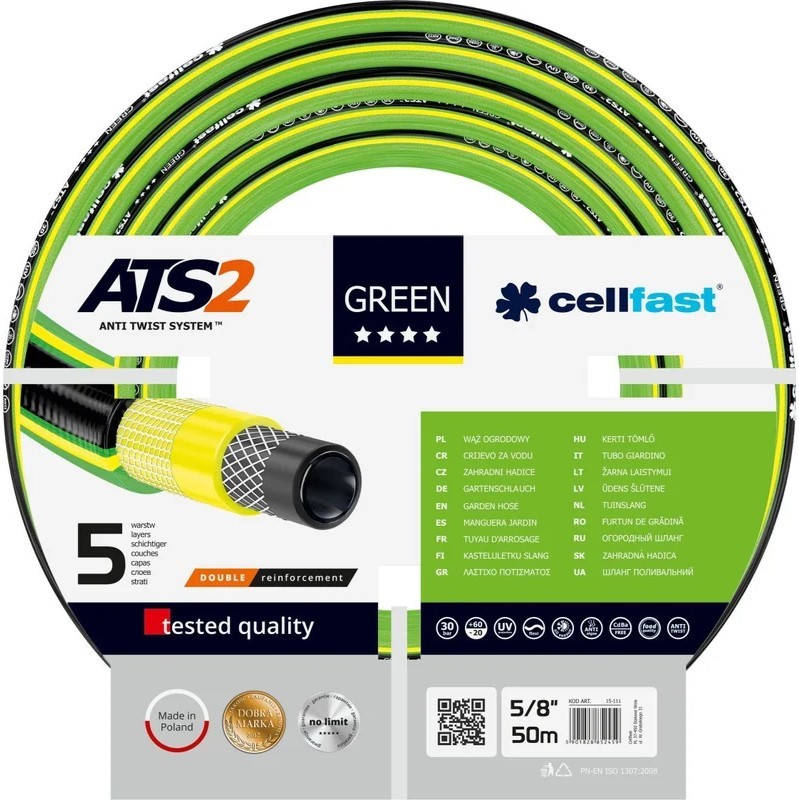Шланг GREEN ATS2™ D. 5/8" (15-18 мм) 30 bar поливочный 15-111  CELLFAST L=50 м