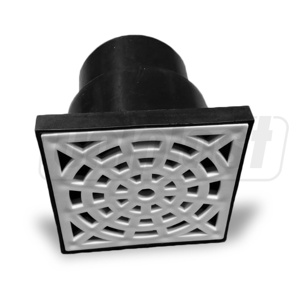 Sifon de pardoseala PP D.110 vertical (negru) cu grila alba (150 x 150 mm)  INSTALPLAST