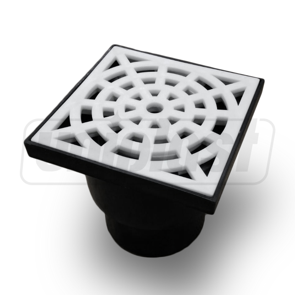 Sifon de pardoseala PP D.110 vertical (negru) cu grila alba (150 x 150 mm)  INSTALPLAST