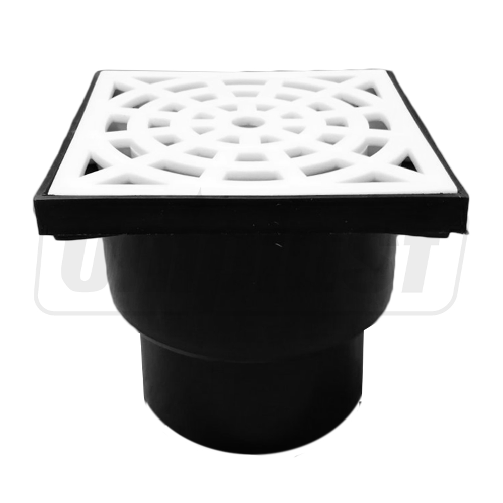 Sifon de pardoseala PP D.110 vertical (negru) cu grila alba (150 x 150 mm)  INSTALPLAST