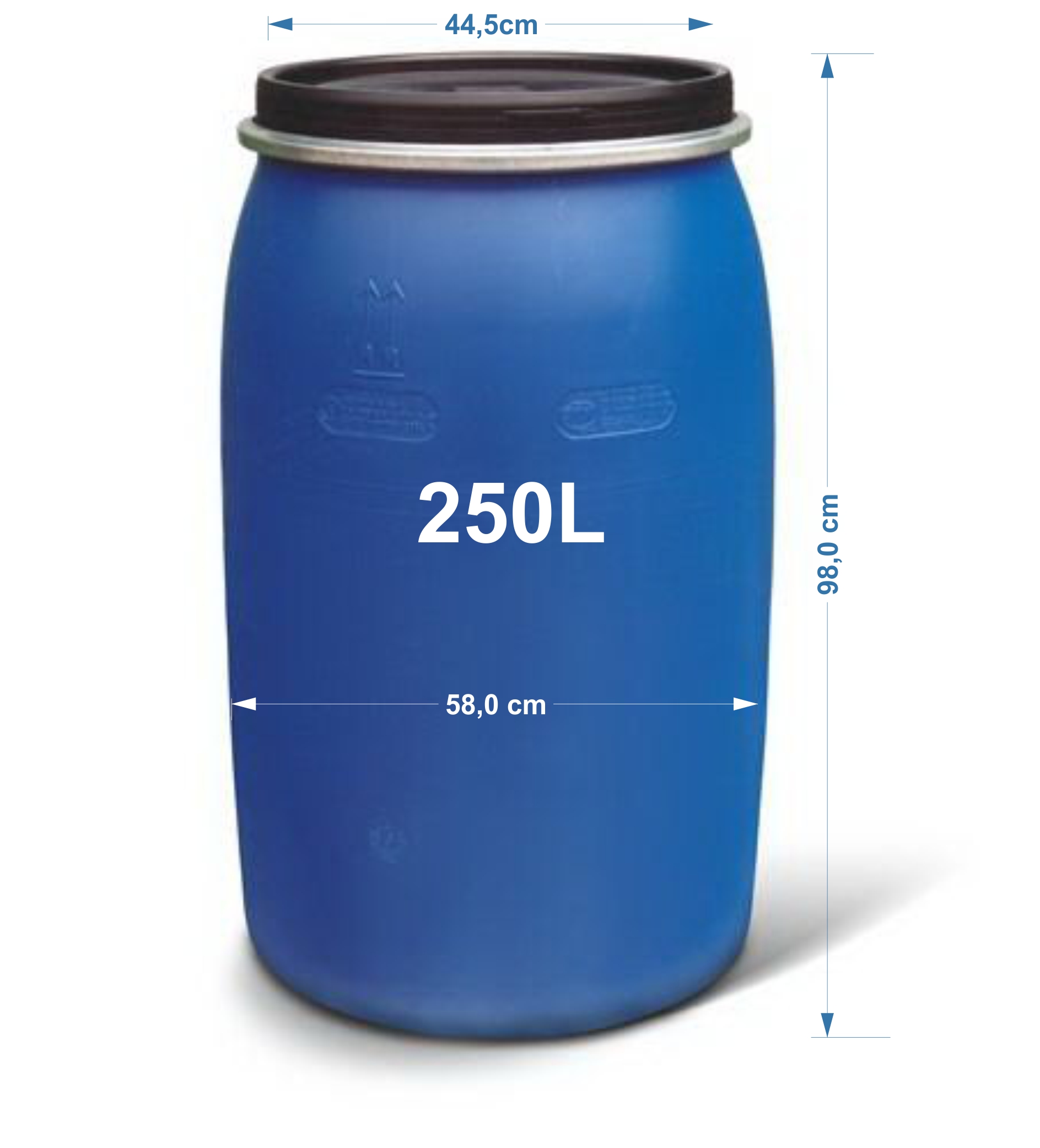 Bidon plastic cu capac 250 L (albastru) H=0.96 m/W=0.58 m