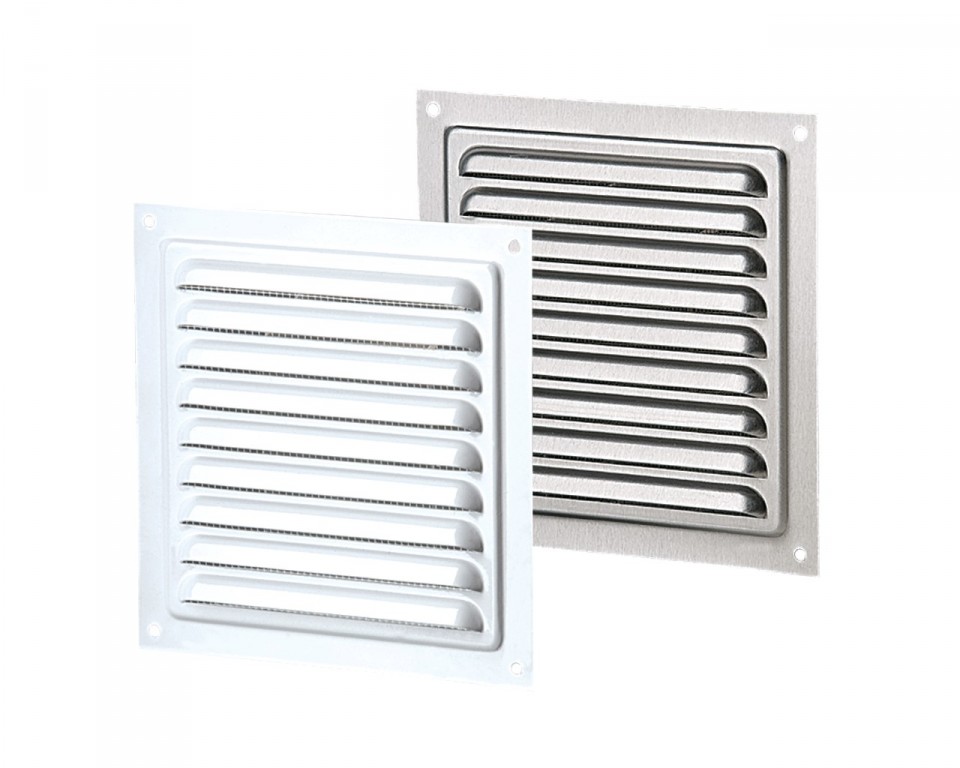 Grila ventilatie metal patrata 150 x 150 mm (cu plasa metalica) MVM 150s (alba)  VENTS