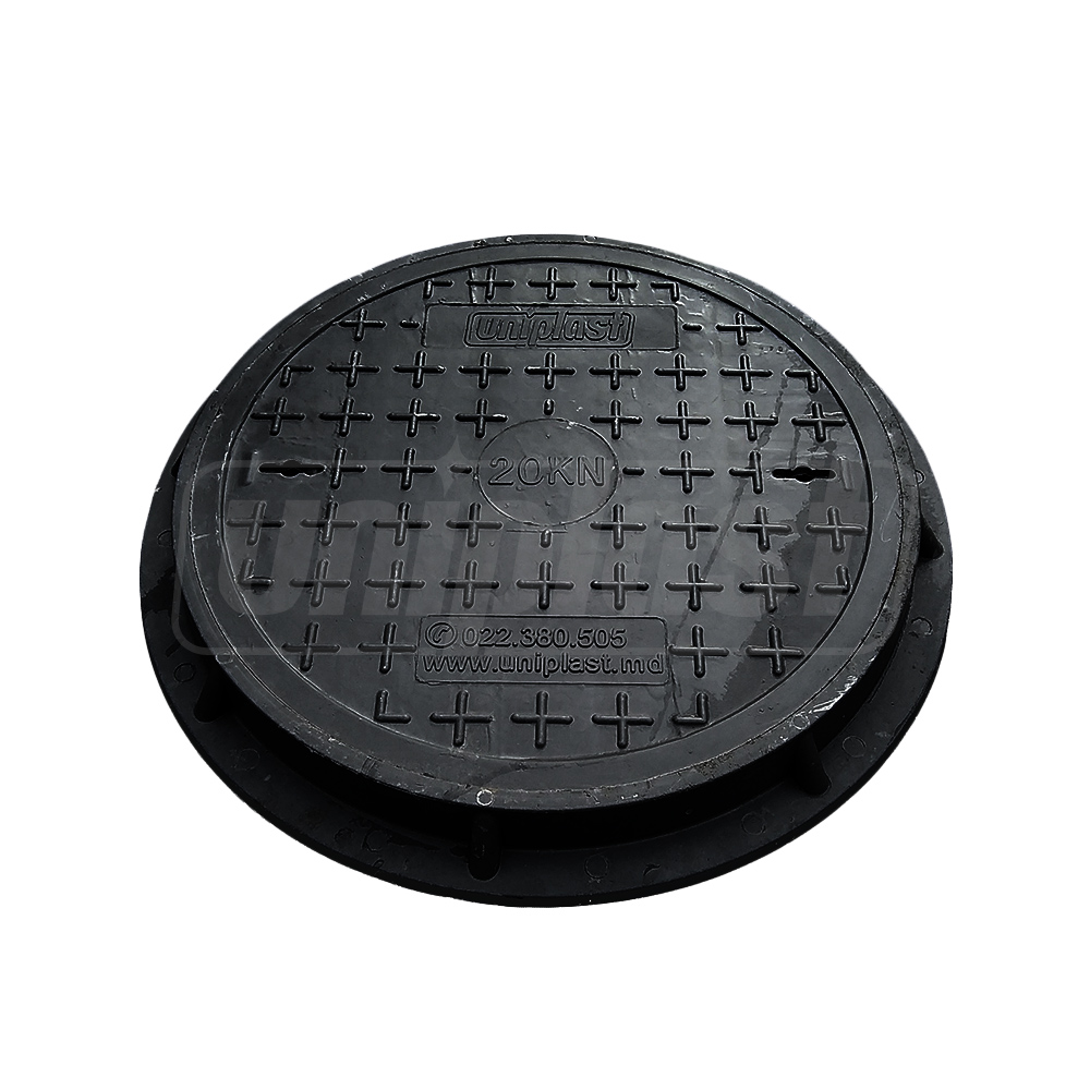 Capac canalizare cu rama D.500 / 2 t (negru) (pentru zone pietonale/gradina) (560x55 mm, 17 kg)