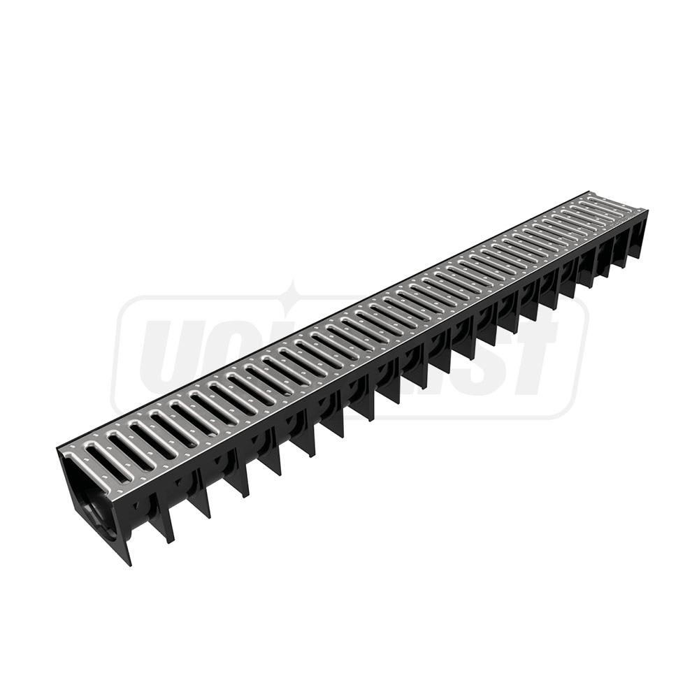 Rigola plastic (HDPE) cu grila din otel zincat 4ALL H70 100x70x1000 mm A15 EN1433 (D.110)  MUFLESYSTEM