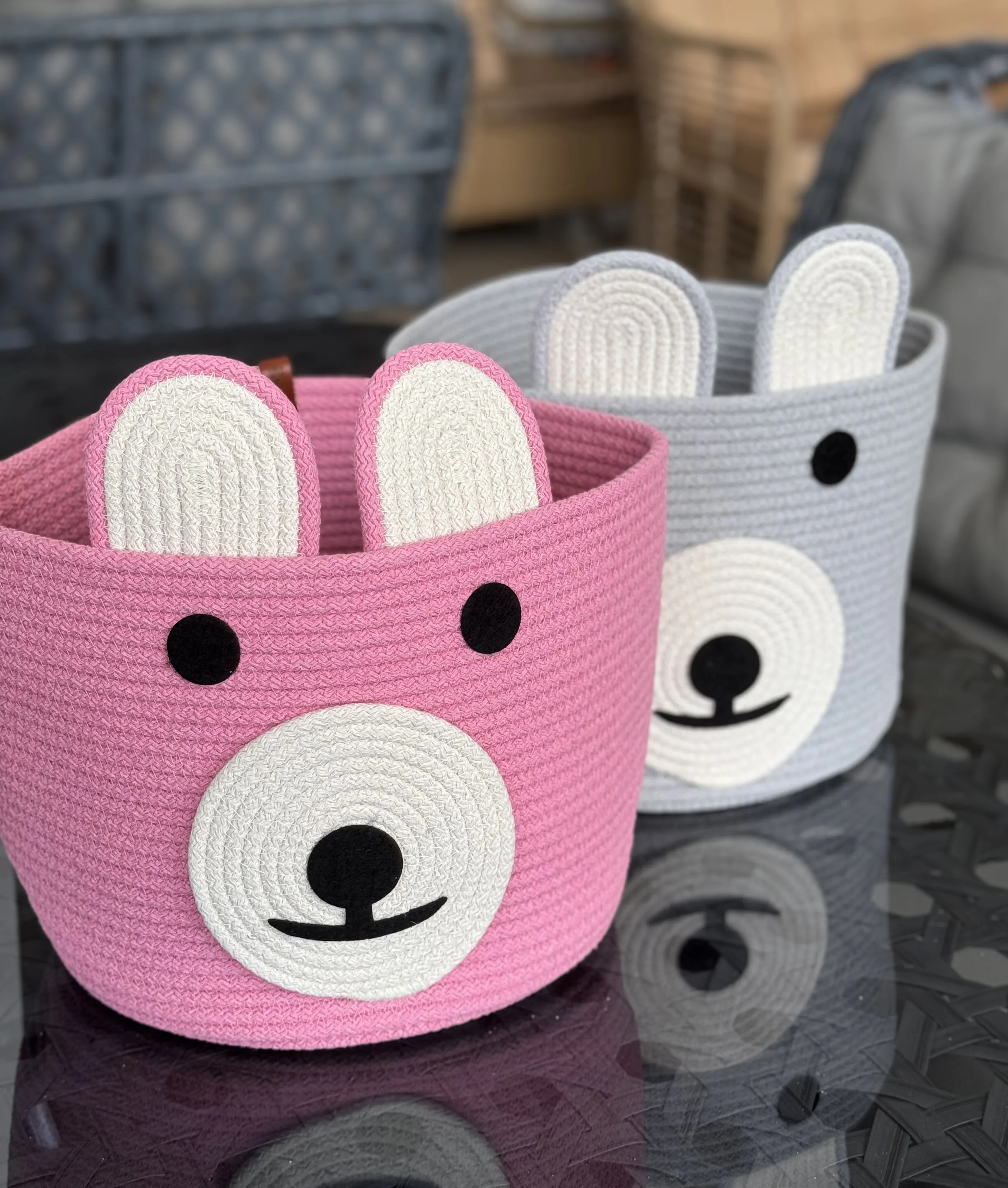 Coș oval din bumbac Teddy Bear 25x23 cm