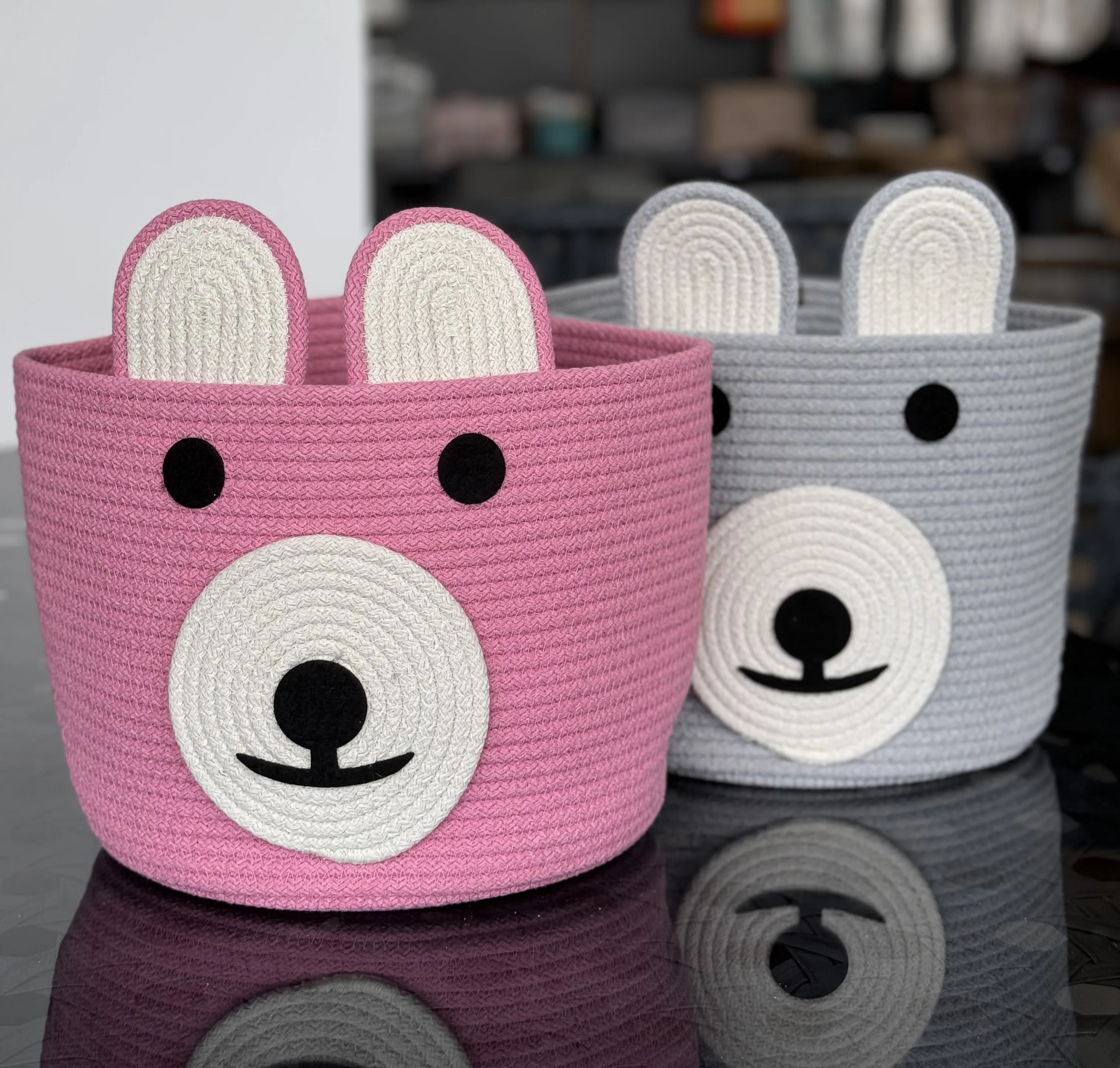 Coș oval din bumbac Teddy Bear 25x23 cm
