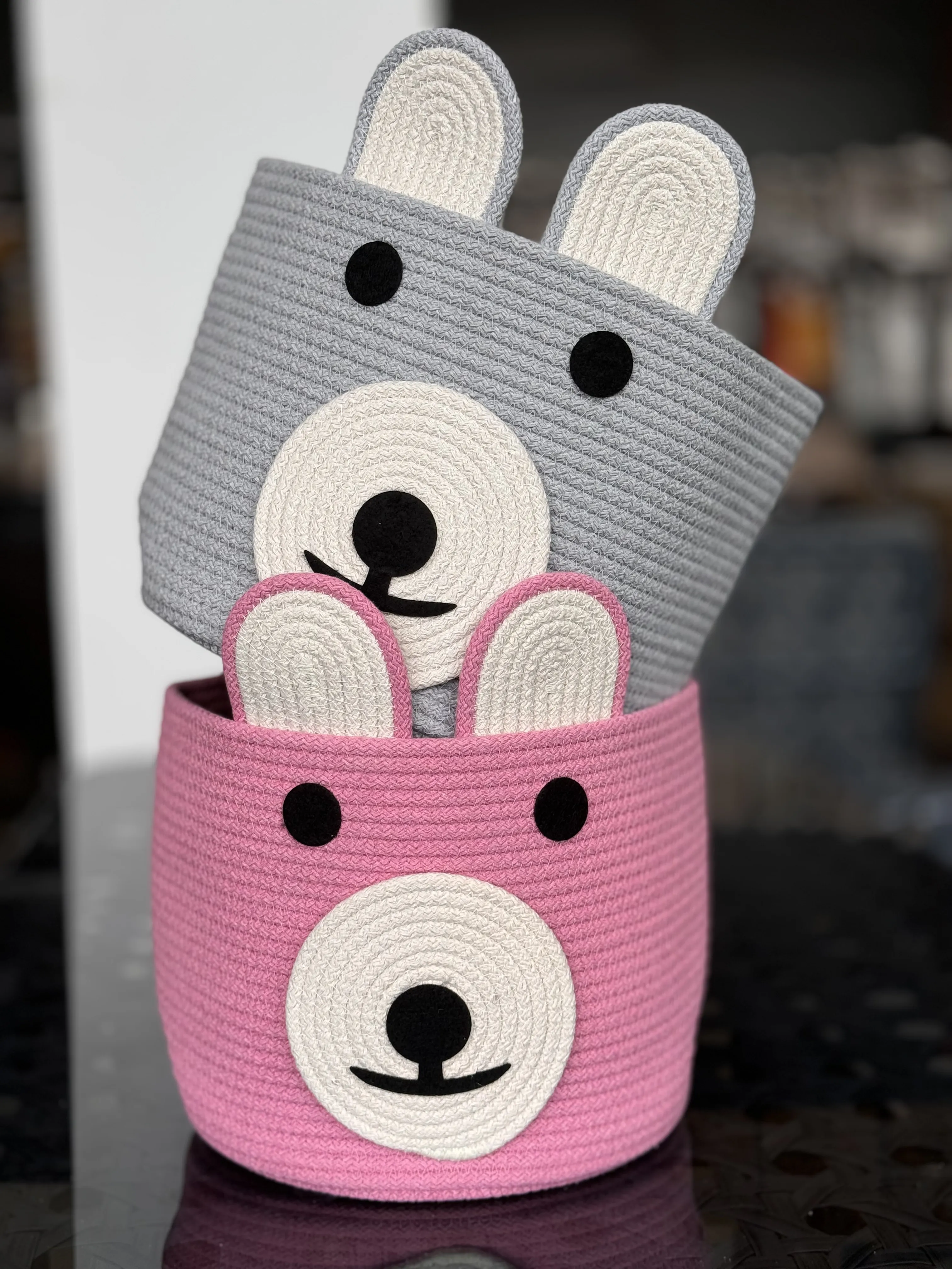 Coș oval din bumbac Teddy Bear 25x23 cm