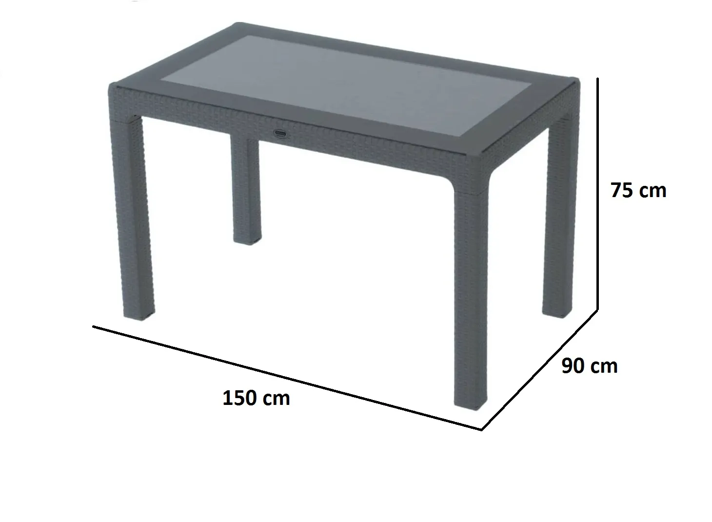 Masă din plastic cu sticlă 90x150 Antracit