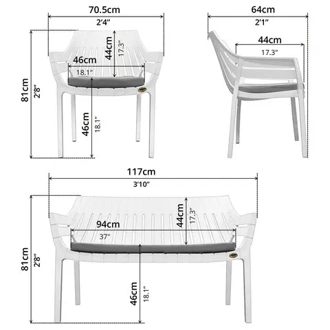 Set de mobilier de grădină HILTON 4 piese Alb