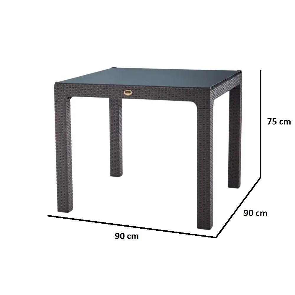 Masă din plastic cu sticlă 90x90 Maro